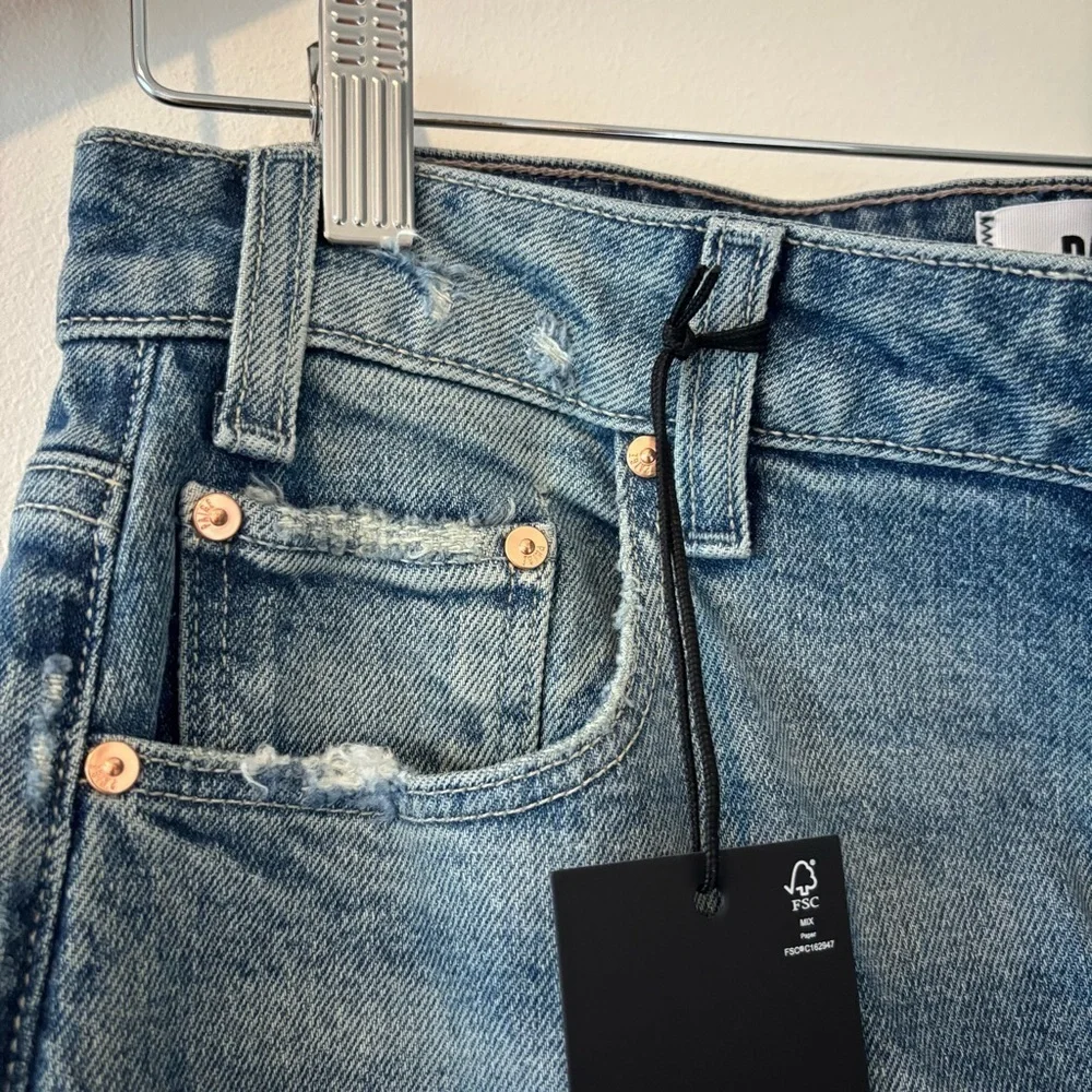 NWT PAIGE Alexis High Rise Barrel Leg Cats Meow Distressed Medium Wash Jeans - Picture 9 of 16